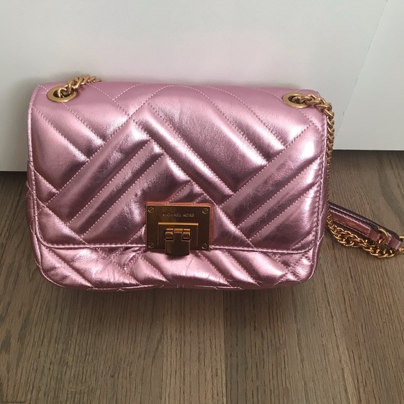 pink metallic michael kors purse
